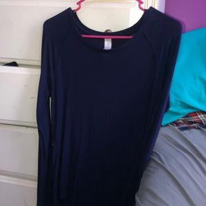 Plain dark blue long sleeve shirt.